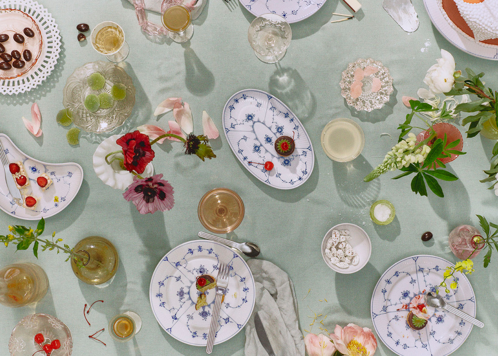 An elegant table set with Blue Fluted Plain